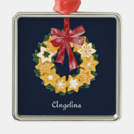 ブルーグレー背景のクリスマスクッキーリース メタルオーナメント