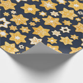 ブルーグレー背景のクリスマスクッキーリース ラッピングペーパー (角)