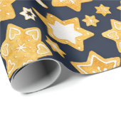 ブルーグレー背景のクリスマスクッキーリース ラッピングペーパー (ロールコーナー)