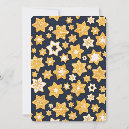 ブルーグレー背景のクリスマスクッキーリース 招待状 (裏面)