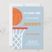 ブルーグレー背景バスケットボール招待状 招待状 (正面)