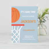 ブルーグレー背景バスケットボール招待状 招待状 (スタンド正面)