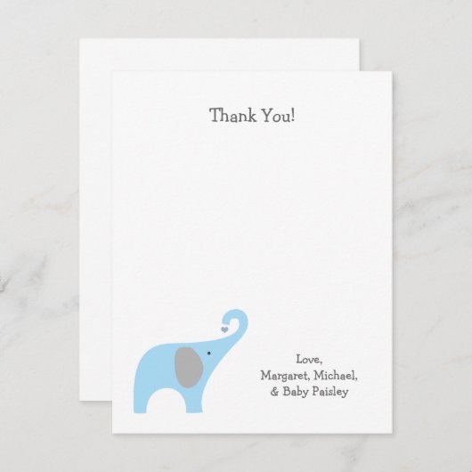 ブルーグレー象のベビーシャワーはノート感謝していしています ノートカード (正面/裏面)