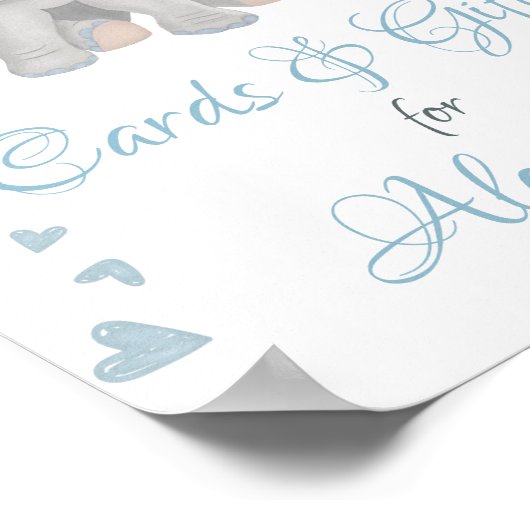 ブルーグレー象ギフト&カードベビーシャワーのサイン ポスター (角)