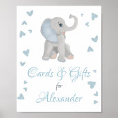 ブルーグレー象ギフト&カードベビーシャワーのサイン ポスター (正面)
