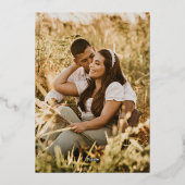 ブルーグレー金ゴールドハート結婚モノグラムの写真 箔招待状 (裏面)