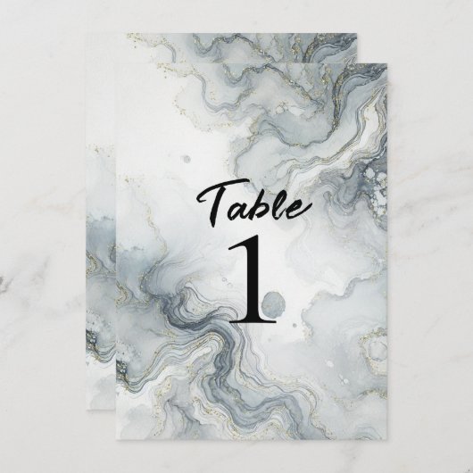 ブルーグレー金ゴールドビーチハイウォータカラービーチ番号 招待状 (正面/裏面)