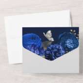 ブルーグレー銀バラエレガントバタフライ オールインワン招待状 (裏面)