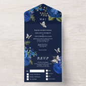 ブルーグレー銀バラエレガントバタフライ オールインワン招待状 (内側)