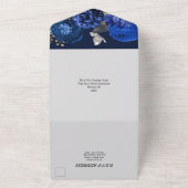 ブルーグレー銀バラエレガントバタフライ オールインワン招待状 (外側)