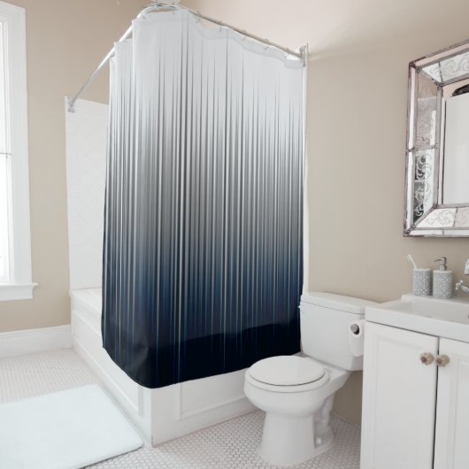 ブルーグレー非対称プリーツストライププリント シャワーカーテン (インサイチュ)