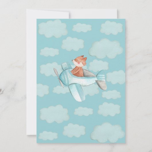 ブルーグレー飛行機タイムフライ1st誕生日 招待状 (裏面)