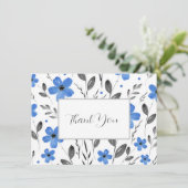 ブルーグレー5花びら水色フローラモチーフ サンキューカード (スタンド正面)