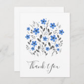 ブルーグレー5花びら水色フローラモチーフ サンキューカード (正面/裏面)