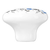 ブルーグレー5花びら水色フローラモチーフ セラミックノブ (側面)