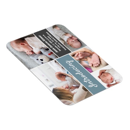 ブルーグレー おしゃれな男の子の写真コラージュ マグネット (右側)