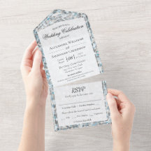 ブルーグレー アブストラクト ストーン オールインワン ウェディング 招待状