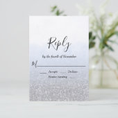 ブルーグレー グリッター 結婚式 出席返信カード 出欠カード (スタンド正面)