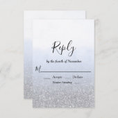 ブルーグレー グリッター 結婚式 出席返信カード 出欠カード (正面/裏面)