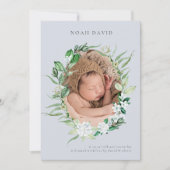 ブルーグレー・グリーンリー・リース写真誕生のお知らせ 招待状 (正面)