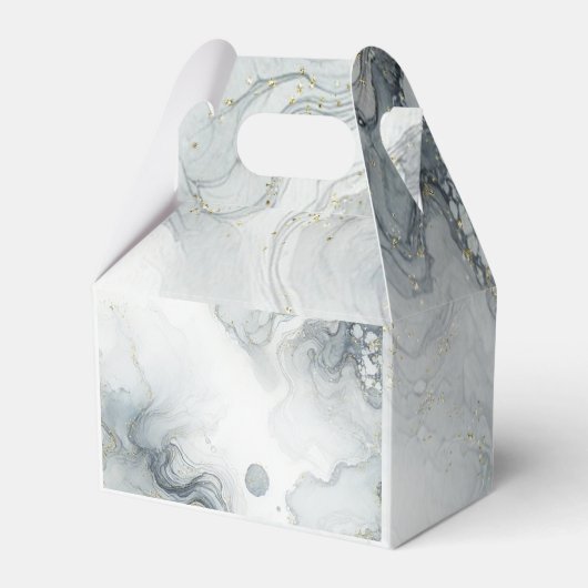 ブルーグレー＆ゴールド ビーチy ウォーターカラー ビーチ ウェディング フェイバーボックス (正面サイド)