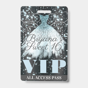 ブルーグレー スパークルドレス Sweet 16 VIP パス バッジ
