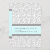 ブルーグレー ダマスク 25周年パーティー招待状 招待状 (正面/裏面)