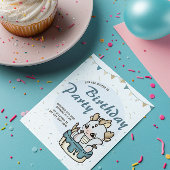 ブルーグレー ベイビードラゴン 誕生日招待状 招待状