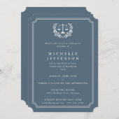 ブルーグレー/ホワイトロースクール卒業発表 招待状 (正面/裏面)