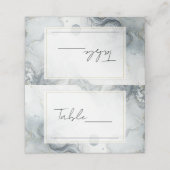 ブルーグレー&金ゴールドビーチイウォータービーチ結婚式 プレイスカード (外部開封)