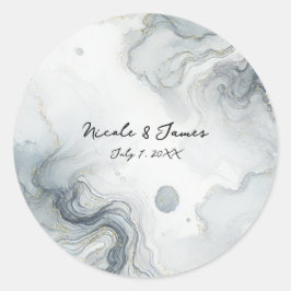 ブルーグレー&金ゴールドビーチイウォータービーチ結婚式 ラウンドシール
