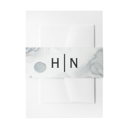 ブルーグレー&金ゴールドビーチイウォータービーチ結婚式 招待状ベリーバンド