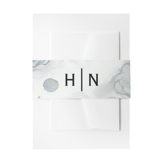 ブルーグレー&金ゴールドビーチイウォータービーチ結婚式 招待状ベリーバンド (正面例)