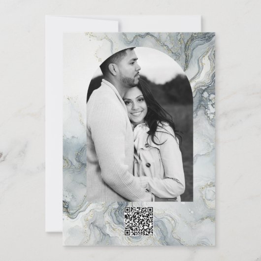 ブルーグレー&金ゴールドビーチイウォータービーチ結婚式 招待状 (裏面)