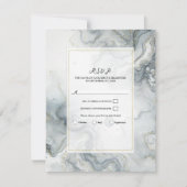 ブルーグレー&金ゴールドビーチイウォーター色ビーチRSVP 招待状 (正面)