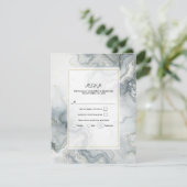 ブルーグレー&金ゴールドビーチイウォーター色ビーチRSVP 招待状 (スタンド正面)