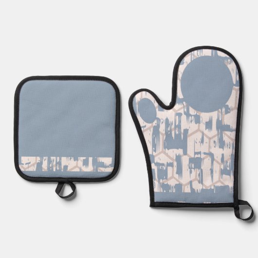 ブルーグレー 鍋つかみ&鍋敷きセット (正面)