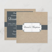 ブルーグ素朴レー&ベージュバーラップ洗礼招待状 招待状 (正面/裏面)