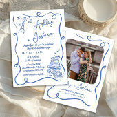 ブルーケお洒落ーキボトルハンドドロー結婚ズ 招待状