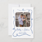 ブルーケーキお洒落ー手描き日付カードを保存 招待状 (裏面)