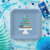 ブルーケーキと誕生日キャンドル ペーパープレート (パーティー)