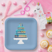 ブルーケーキと誕生日キャンドル ペーパープレート (パーティー)