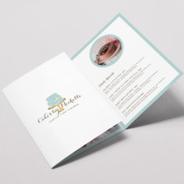 ブルーケーキエレガントーと花模様ベーカリーパンフレット 三つ折りカード