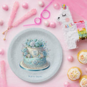 ブルーケーキフラワーズ紙プレート ペーパープレート (パーティー)