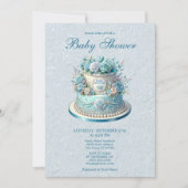 ブルーケーキフラワーベビーシャワー招待状 招待状 (正面)