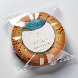 ブルーゲイドボーイバプティスホワイトマーブル金ゴールドクロス ラウンドシール