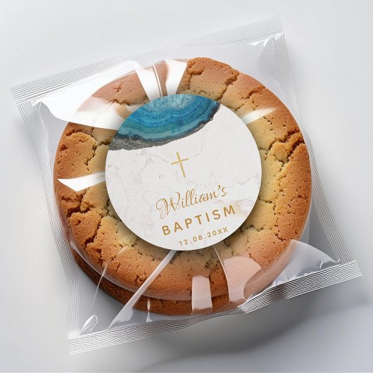 ブルーゲイドボーイバプティスホワイトマーブル金ゴールドクロス ラウンドシール