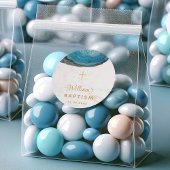 ブルーゲイドボーイバプティスホワイトマーブル金ゴールドクロス ラウンドシール