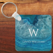 ブルーゲーデアゲートモノグラムモダンの名前とイニシャル キーホルダー (正面)