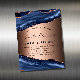 ブルーゲートバラ金ゴールド誕生日の招待マグネット